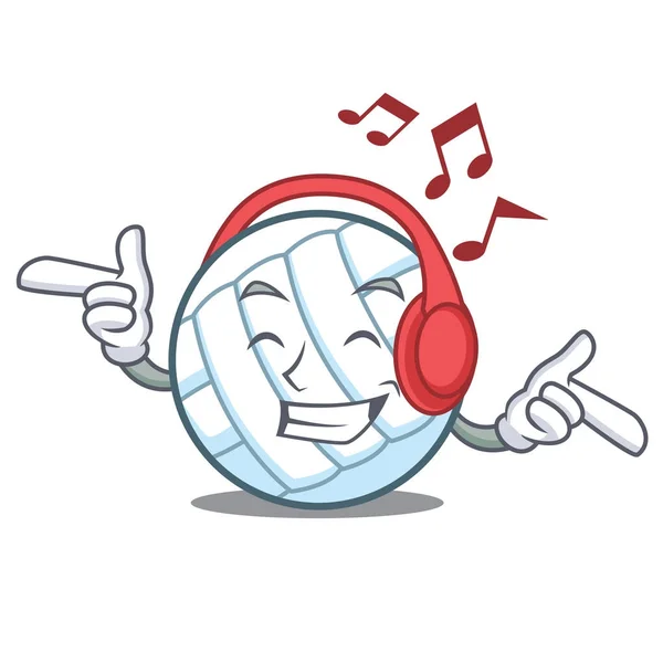 Lyssnar musik volley boll karaktär tecknad — Stock vektor