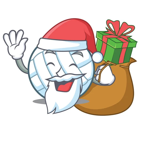 Santa con regalo pallavolo personaggio cartone animato — Vettoriale Stock