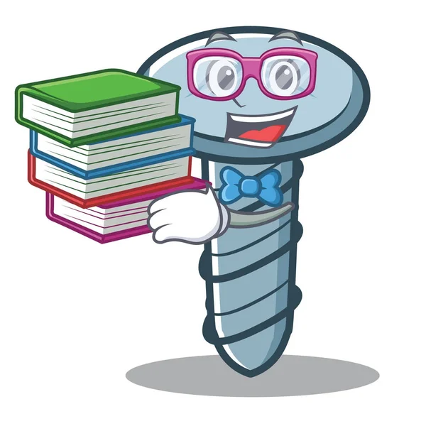 Estudante com livro parafuso personagem desenho animado estilo — Vetor de Stock