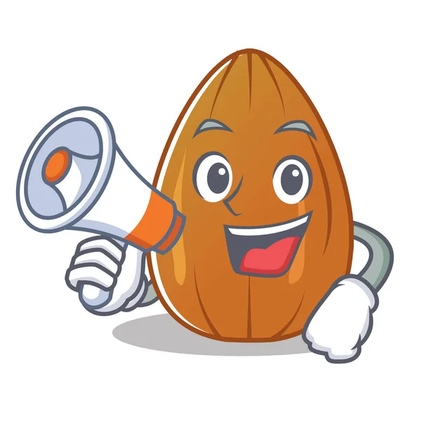 Dengan kartun karakter kacang almond megaphone - Stok Vektor