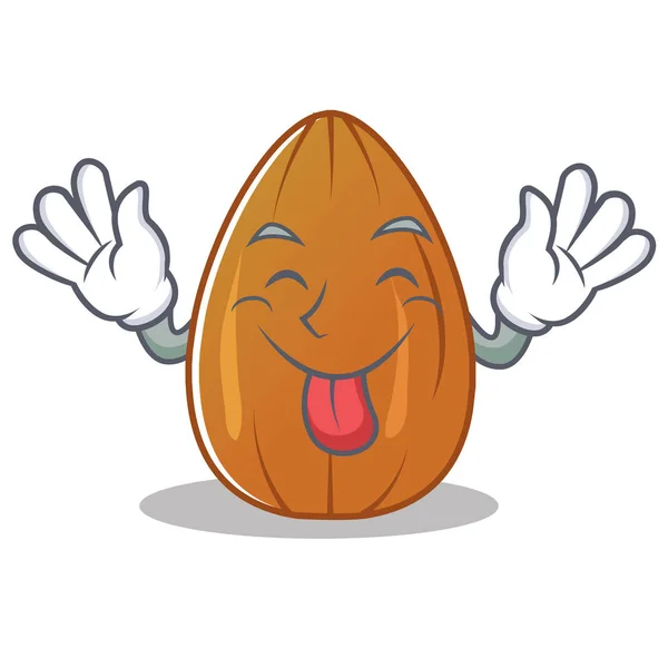 stock vector Tongue out almond nut character cartoon