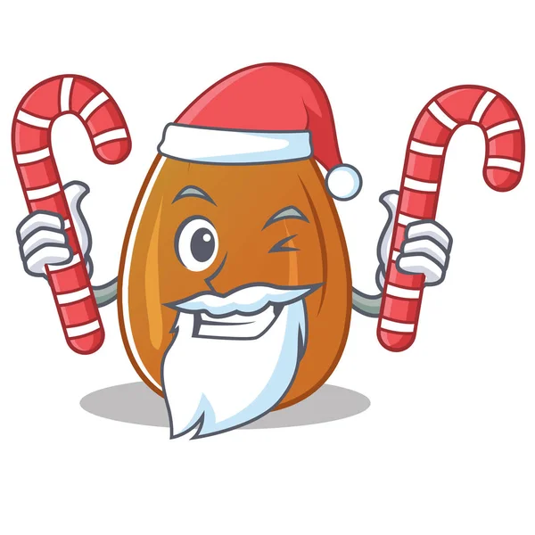 Santa con caramelo de almendras personaje de dibujos animados — Vector de stock