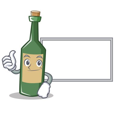 Başparmak yukarıya kurulu şarap şişesi karakter karikatür ile