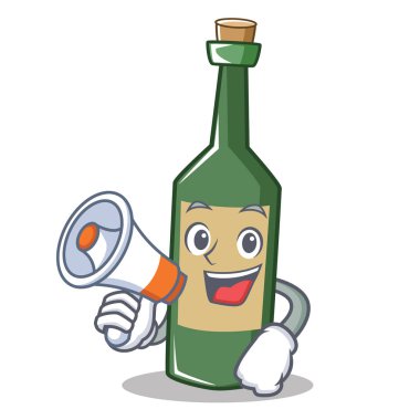 Megafon şarap şişesi karakter karikatür ile