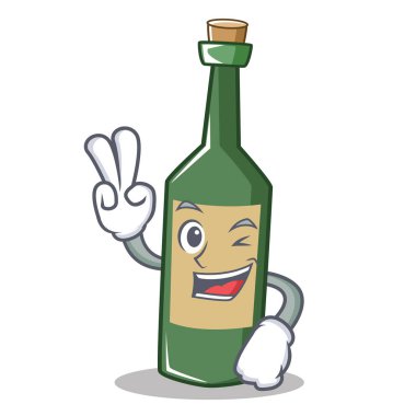 İki parmak şarap şişesi karakter karikatür