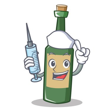 Hemşire şarap şişesi karakter karikatür