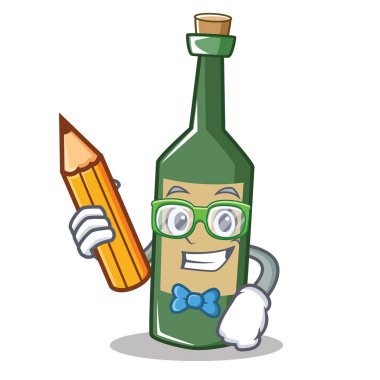 Öğrenci şarap şişesi karakter karikatür