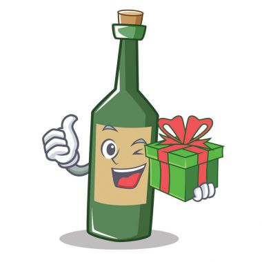 Hediye şarap şişesi karakter karikatür ile