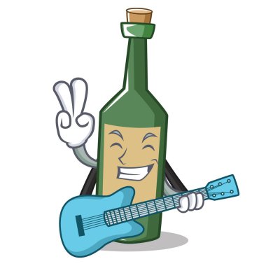 Gitar şarap şişesi karakter karikatür ile