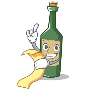 Menü şarap şişesi karakter karikatür ile