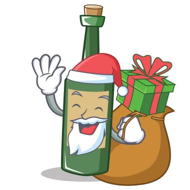 Noel Baba hediye şarap şişesi karakter karikatür ile