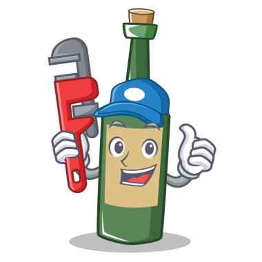 Tesisatçı şarap şişesi karakter karikatür