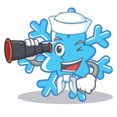 Denizci dürbün kar tanesi karakter karikatür tarzı ile