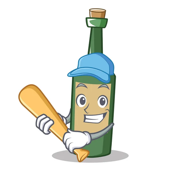 Граючи в бейсбол винних пляшок персонаж мультфільм — стоковий вектор
