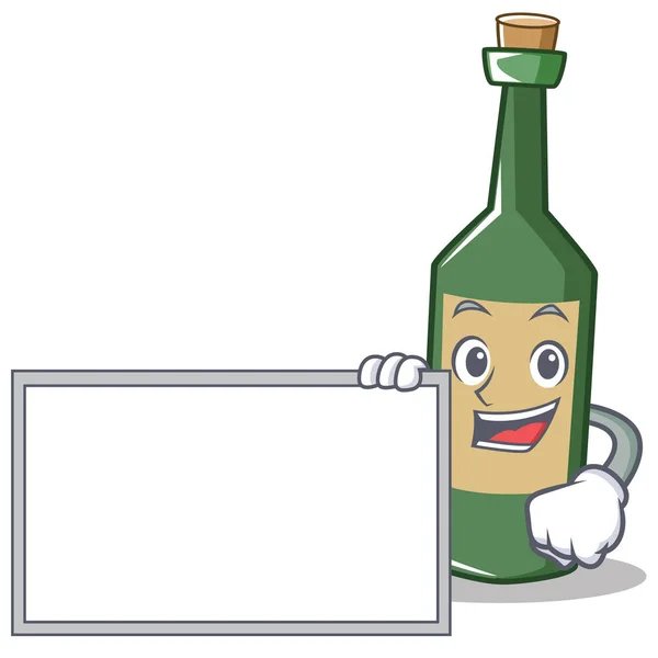 With board wine bottle character cartoon — Stock Vector