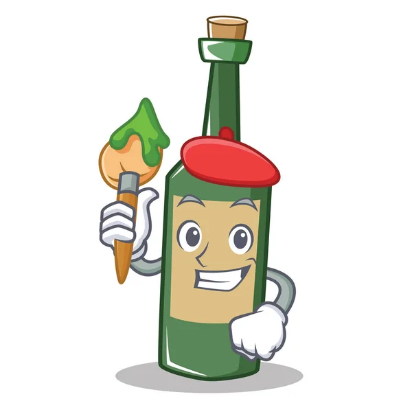 Καλλιτέχνης μπουκάλι κρασί χαρακτήρα κινουμένων σχεδίων — Διανυσματικό Αρχείο
