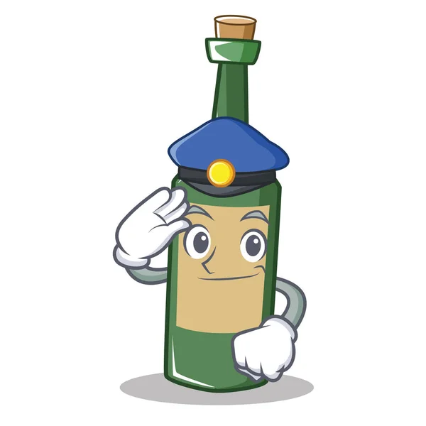 Polícia garrafa de vinho personagem cartoon — Vetor de Stock