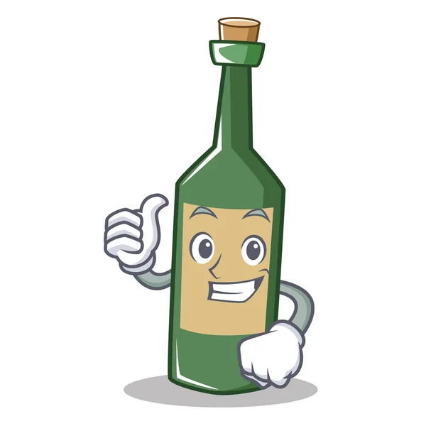 Polegares até garrafa de vinho personagem cartoon — Vetor de Stock
