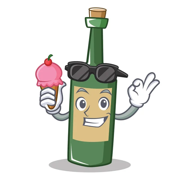With ice cream wine bottle character cartoon — Stock Vector