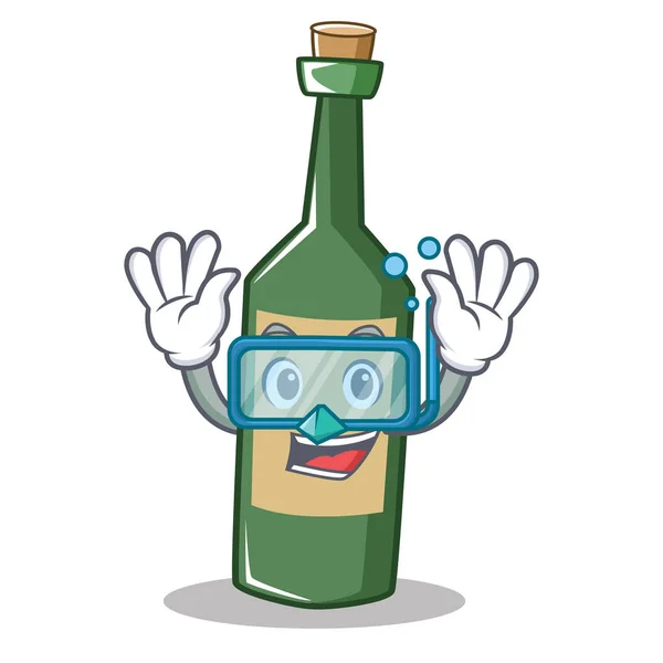 Mergulho garrafa de vinho personagem cartoon —  Vetores de Stock