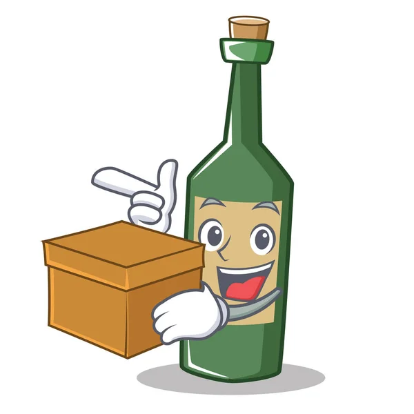 Avec boîte bouteille de vin personnage dessin animé — Image vectorielle