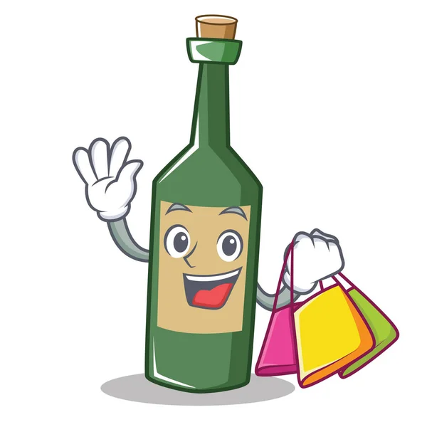 Ψώνια μπουκάλι κρασί χαρακτήρα κινουμένων σχεδίων — Διανυσματικό Αρχείο