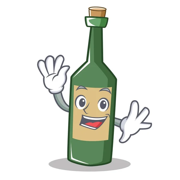 Acenando garrafa de vinho personagem cartoon —  Vetores de Stock