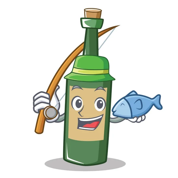 Pesca vino botella carácter dibujos animados — Archivo Imágenes Vectoriales