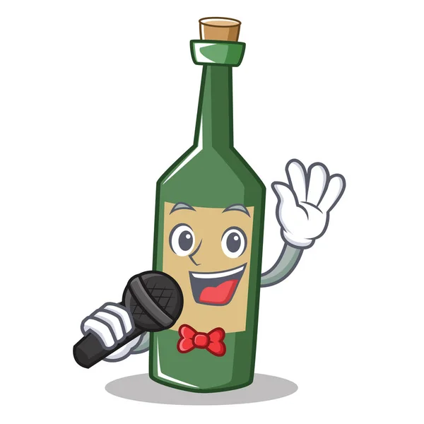 Singing wine bottle character cartoon — Stock Vector