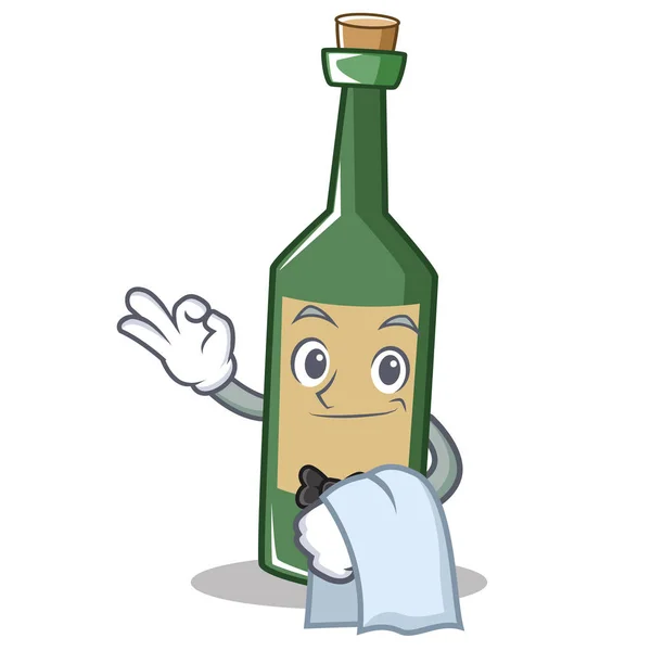Servitören vinflaska karaktär tecknad — Stock vektor