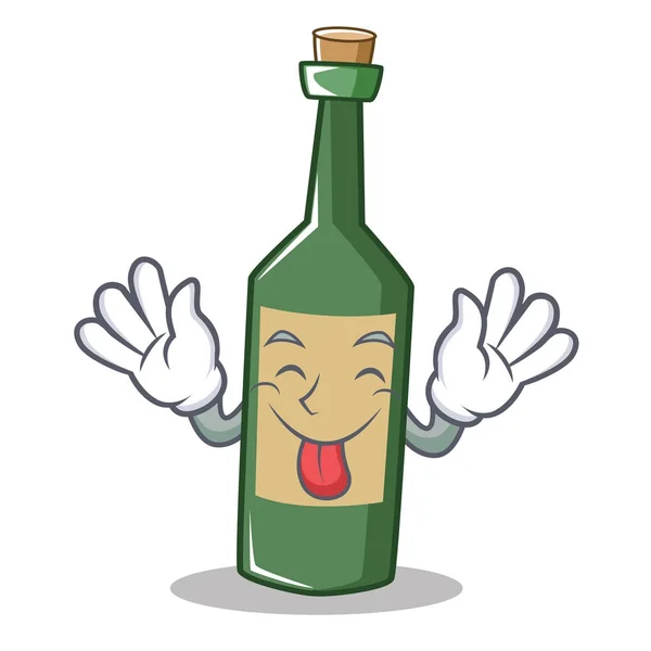 Língua fora vinho garrafa personagem desenho animado — Vetor de Stock