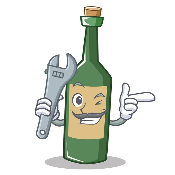 Mecânico garrafa de vinho personagem cartoon —  Vetores de Stock