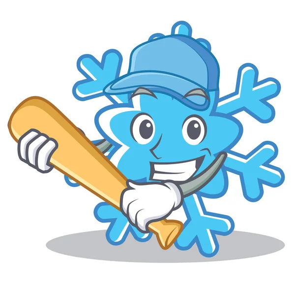 Jogando baseball floco de neve personagem desenho animado estilo — Vetor de Stock
