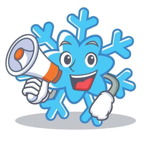 With megaphone snowflake character cartoon style — Stock Vector