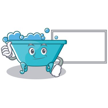 Başparmak yukarıya kurulu küvet karakter karikatür tarzı ile