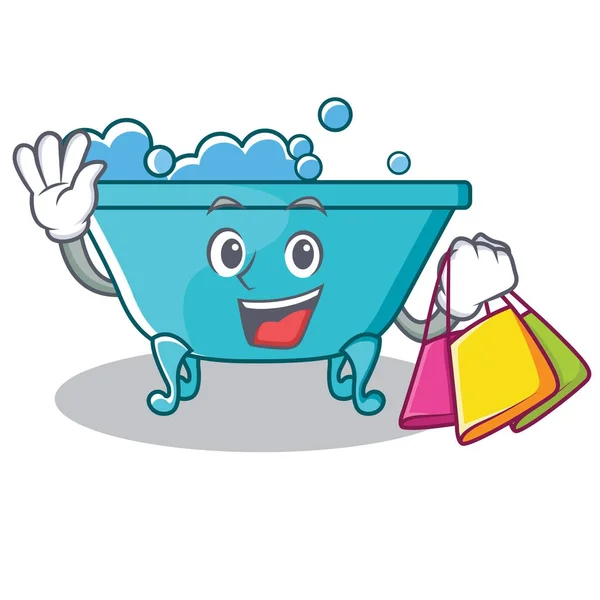 Bañera de compras carácter estilo de dibujos animados — Vector de stock