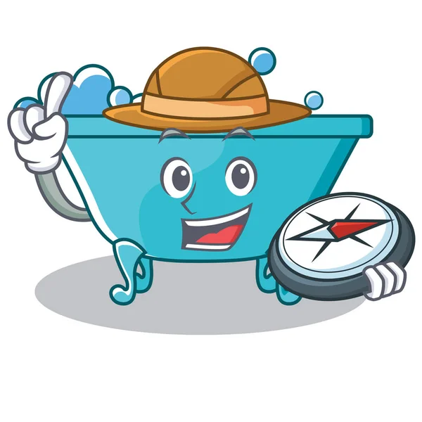 Bañera Explorer carácter estilo de dibujos animados — Vector de stock