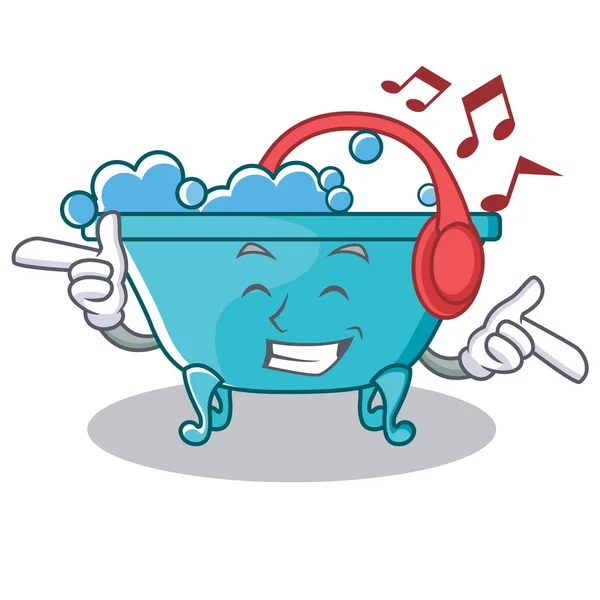Ascolto musica vasca personaggio stile cartone animato — Vettoriale Stock