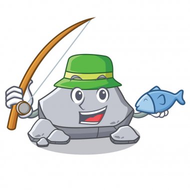 Balık tutma taş karakter karikatür tarzı