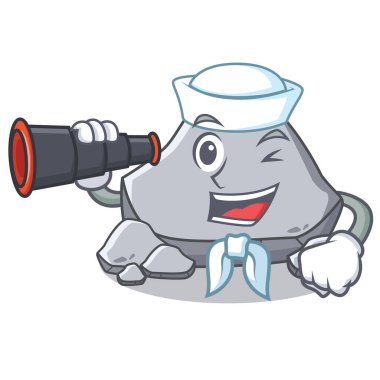 Denizci dürbün taş karakter karikatür tarzı ile