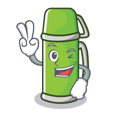 Termos karakter karikatür tarzı iki parmak