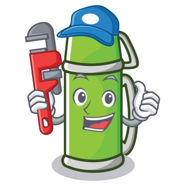 Tesisatçı termos karakter karikatür tarzı