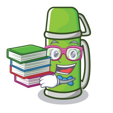 Öğrenci kitap termos karakter karikatür tarzı ile