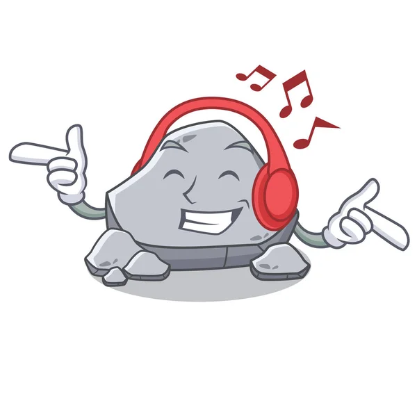Listening music stone character cartoon style — Stock Vector