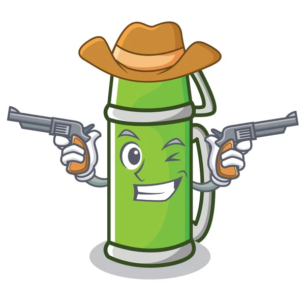 Cowboy thermos character cartoon style — Stock Vector