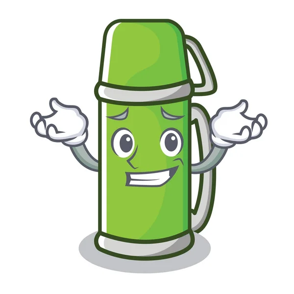 stock vector Grinning thermos character cartoon style