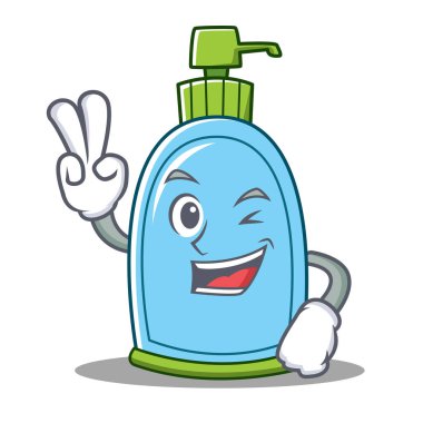 İki parmak sıvı sabun karakter karikatür