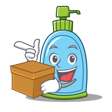 Kutu sıvı sabun karakter karikatür ile