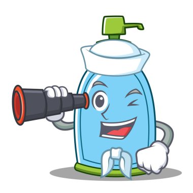 Denizci dürbün sıvı sabun karakter karikatür ile