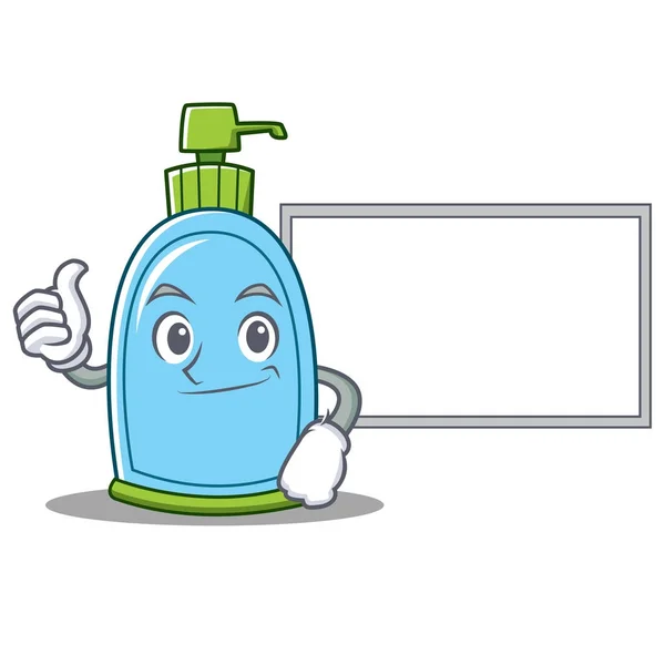 Palec nahoru s deska tekuté mýdlo znakové karikatury — Stockový vektor
